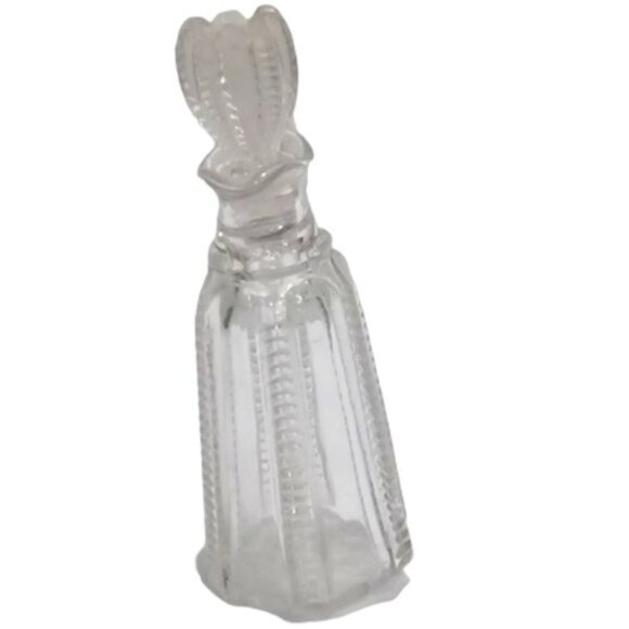 Vintage Clear Glass Panel Cut Striped Cruet with Handle and Stopper - Picture 2 of 6